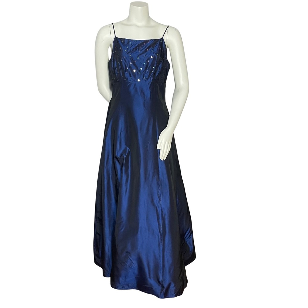 Vintage Prom Dress Corset Back Blue Sequins Empire Waist Juniors Formal Lace-Up